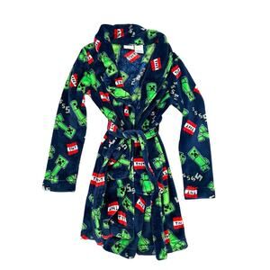 NEW Minecraft Plush Robe Sz M 10/12 TNT CREEPER Bath Wrap Kids Boys Blue Green